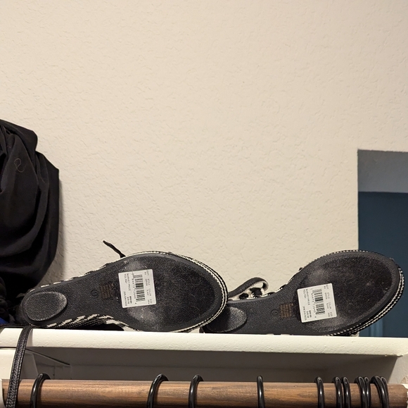 MIA Black and White Retro Barbie Woven Wedge Sandals Espadrilles - Picture 4 of 6